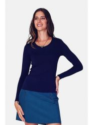 ASSUILI Koszulka w kolorze granatowym rozmiar: 38. Niebieskie koszulki damskie Assuili, bez wzorów, bez kołnierzyka, bez ramiączek. Za 100.99 zł.