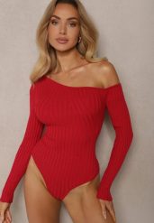 Czerwone Prążkowane Body z Asymetryczną Górą Zozisya. Czerwone body i gorsety Renee, bez wzorów, z jeansu. Za 89.99 zł.