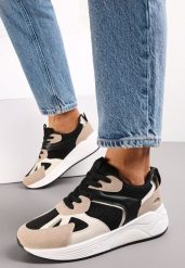Czarne Sneakersy na Grubej Podeszwie z Ozdobnymi Wstawkami Faidneesi. Czarne obuwie sportowe damskie Renee, bez zapięcia, na fitness i siłownię. Za 99.99 zł.