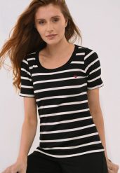 Koszulka w paski, Slim Fit, T-VALENTINE. Białe koszulki damskie Volcano, xl, bez wzorów, z bawełny, bez kołnierzyka, bez ramiączek. Za 74.99 zł.