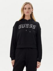 Guess Bluza V5GQ09 KCRP0 Czarny Relaxed Fit. Czarne bluzy damskie Guess, m, z aplikacjami, z bawełny, bez kaptura. Za 279.99 zł.