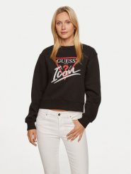 Guess Bluza W4YQ25 KB681 Czarny Regular Fit. Czarne bluzy damskie Guess, m, z aplikacjami, z bawełny, bez kaptura. Za 199.99 zł.