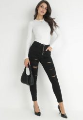 Czarne Jeansy Skinny na Guziki Arru. Czarne jeansy damskie Born2be, bez wzorów, z jeansu, z podwyższonym stanem. Za 39.99 zł.