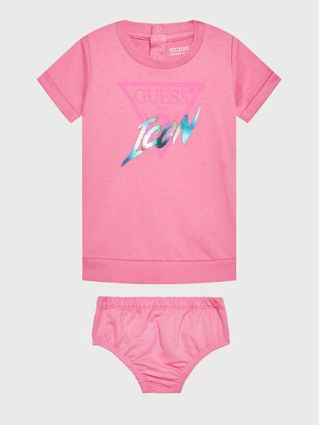 Guess Sukienka codzienna A3RK01 KB4O0 Różowy Regular Fit. Czerwone sukienki dziewczęce Guess, z aplikacjami, z bawełny, bez ramiączek, proste. Za 149.99 zł.