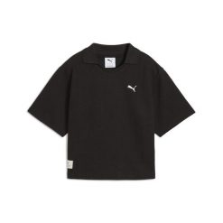 Damska koszulka polo PUMA Class o luźnym kroju PUMA Black. Czarne bluzki damskie Puma, bez wzorów, sportowe, bez kołnierzyka, bez ramiączek. Za 129.00 zł.