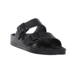 Klapki Damskie Lady Brooklyn. Czarne klapki damskie Regatta, bez wzorów, z materiału, z otwartym noskiem, bez obcasa, na obcasie, bez zapięcia. Za 89.99 zł.