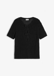 Sweter ażurowy z mieszanki bawełny. Czarne swetry klasyczne damskie bonprix, z bawełny, bez kołnierzyka. Za 29.99 zł.