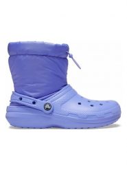 Crocs Kozaki zimowe "Classic Lined Neo Puff" w kolorze fioletowym rozmiar: 41/42. Różowe kozaki damskie Crocs, na zimę, z materiału, bez obcasa, bez zapięcia. Za 202.95 zł.
