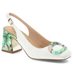 Czółenka damskie S.Barski, cholewka ze skóry naturalnej z elegancką broszką i stabilnym obcasem, zielone, LZ61-2010. Białe czółenka damskie S.BARSKI, bez wzorów, ze skóry, bez obcasa, na słupku. Za 233.90 zł.