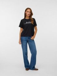 Vero Moda Koszulka w kolorze czarnym rozmiar: M. Czarne bluzki damskie Vero Moda, m, bez wzorów, z bawełny, bez kołnierzyka, bez ramiączek. Za 66.00 zł.