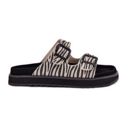 Zamszowe Klapki Damskie Z Klamrami D.Franklin DFSH405002 Zebra beżowy. Brązowe klapki damskie bez wzorów, z zamszu, bez obcasa, bez zapięcia. Za 347.47 zł.
