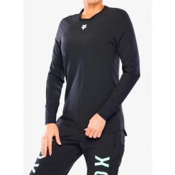 Bluza rowerowa damska Fox Defend Thermal Jersey. Czarne bluzy damskie FOX, bez wzorów, z jersey, bez kaptura. Za 438.89 zł.