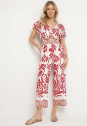 Bordowy Taliowany Kombinezon z Wiskozy w Print Boho z Kopertowym Dekoltem Nelazi. Czerwone sukienki damskie Born2be, bez wzorów, z wiskozy, boho, bez ramiączek. Za 89.99 zł.