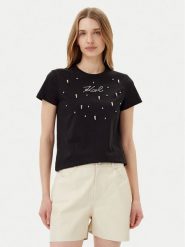 KARL LAGERFELD T-Shirt A2W17120 Czarny Regular Fit. Czarne t-shirty damskie KARL LAGERFELD, xs, bez wzorów, z bawełny, bez kołnierzyka. Za 249.99 zł.