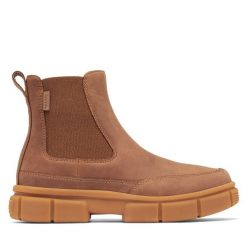 Sztyblety Sorel. Brązowe botki damskie Sorel, bez obcasa, na płaskiej podeszwie, bez zapięcia. Za 469.99 zł.