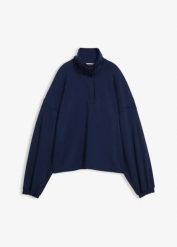 Bluza oversize z dzianiny typu scuba. Niebieskie bluzy damskie bonprix, bez wzorów, z dzianiny, bez kaptura. Za 59.99 zł.