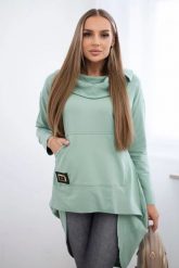 Bluza z długim tyłem i kapturem ciemna miętowa. Zielone bluzy damskie KESI, l, bez wzorów, z bawełny. Za 229.98 zł.