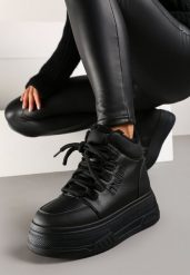 Czarne Sneakersy na Grubej Podeszwie Mocno Ocieplane Futrem Leavinael. Czarne obuwie sportowe damskie Renee, z jeansu, bez zapięcia. Za 129.99 zł.