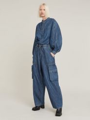 G-Star Kombinezon dżinsowy w kolorze niebieskim rozmiar: M. Niebieskie kombinezony damskie G-Star, m, bez wzorów, z bawełny, retro, bez kołnierzyka, bez ramiączek. Za 409.97 zł.