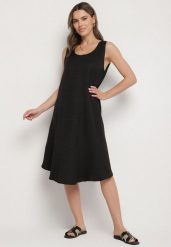 Czarna Rozkloszowana Klasyczna Sukienka Lunetira. Czarne sukienki damskie Born2be, bez wzorów, eleganckie, bez ramiączek. W wyprzedaży za 50.99 zł.