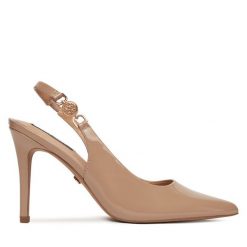Szpilki Nine West. Brązowe sandały damskie Nine West, bez wzorów, bez obcasa, na szpilce, bez zapięcia. Za 249.99 zł.