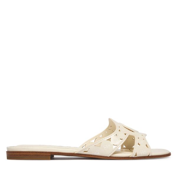 Klapki Guess. Białe klapki damskie Guess, z aplikacjami, bez obcasa, bez zapięcia. Za 359.99 zł.