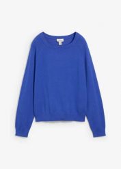 Sweter dzianinowy. Niebieskie swetry klasyczne damskie bonprix, z bawełny, bez kołnierzyka. Za 84.99 zł.