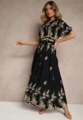 Czarna Bawełniana Sukienka o Rozkloszowanym Kroju z Paskiem i Haftem Evalinne. Czarne sukienki damskie Renee, z aplikacjami, z bawełny, eleganckie, bez ramiączek. W wyprzedaży za 135.99 zł.