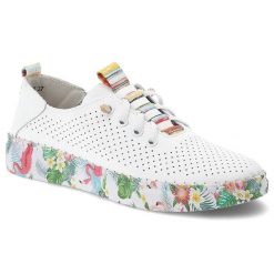 Półbuty damskie Artiker, skóra naturalna ażurowa cholewka klasyczne sznurowanie lekka elastyczna podeszwa miękka wkładka ozdobna kolorowa podeszwa, b. Białe półbuty damskie Artiker, w ażurowe wzory, ze skóry, bez obcasa, bez zapięcia. Za 199.00 zł.
