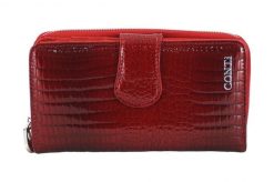 Portfel skórzany damski lakierowany - Czerwony. Czerwone portfele damskie CONTI, bez wzorów, z lakierowanej skóry. Za 164.99 zł.