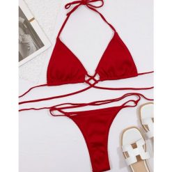Dwuczęściowy strój kąpielowy regulowany ze sznureczkami na lato Sylva. Niebieskie bikini Intica, bez wzorów, z materiału. Za 139.00 zł.