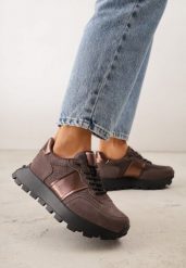 Brązowe Sneakersy z Zamszu Naturalnego z Perforacją na Grubej Podeszwie Cezarisse. Brązowe obuwie sportowe damskie Born2be, z jeansu, bez zapięcia. Za 259.99 zł.