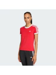 Adidas T-Shirt 3-Stripes KD3676 Czerwony Slim Fit. Czerwone t-shirty damskie Adidas, s, bez wzorów, z bawełny, bez kołnierzyka. Za 149.99 zł.