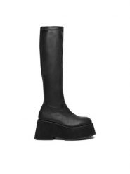 DeeZee Kozaki W3LH164802H Czarny. Czarne kozaki damskie DeeZee, z materiału, bez obcasa, na płaskiej podeszwie, bez zapięcia. Za 299.99 zł.