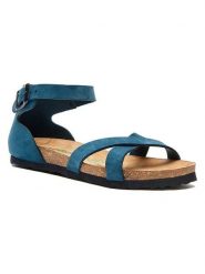 Comfortfusse Skórzane sandały w kolorze granatowym rozmiar: 36. Niebieskie sandały damskie Comfortfüße, bez wzorów, z materiału, z otwartym noskiem, bez obcasa, bez zapięcia. Za 217.99 zł.