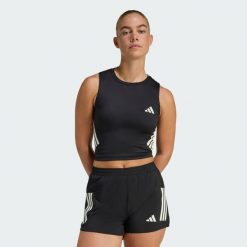 Koszulka adi365 Iconic Running Crop Tank. Czarne koszulki damskie Adidas, bez wzorów, bez kołnierzyka, bez ramiączek. Za 129.00 zł.