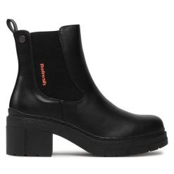 Botki Refresh. Czarne botki damskie Refresh, bez obcasa, na słupku, bez zapięcia. Za 249.99 zł.