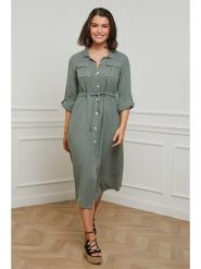 Curvy Lady Lniana sukienka w kolorze khaki rozmiar: 48/50. Brązowe sukienki damskie Curvy Lady, bez wzorów, ze lnu, klasyczne, bez ramiączek. Za 171.28 zł.