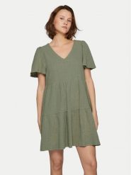 Vila Sukienka letnia Libre 14095564 Khaki Regular Fit. Brązowe sukienki damskie Vila, bez wzorów, z bawełny, bez ramiączek. Za 99.99 zł.