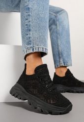 Czarne Sneakersy Ozdobione Siateczką Toliselle. Czarne obuwie sportowe damskie Renee, z jeansu, bez zapięcia. Za 74.99 zł.