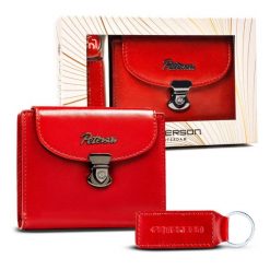 Zestaw prezentowy Peterson PTN SET-D-19-KCS czerwony. Czerwone portfele damskie Peterson, bez wzorów, ze skóry. Za 87.99 zł.