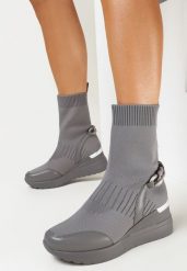 Szare Sneakersy na Koturnie z Elastyczną Cholewką Letica. Szare obuwie sportowe damskie Born2be, na jesień, bez zapięcia. Za 59.99 zł.
