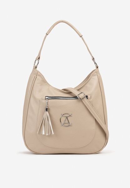 Ciemnobeżowa Torebka Typu Shopper Ozdobiona Frędzlami Felluria. Brązowe shopper bag Born2be, bez wzorów, z jeansu, bez dodatków. Za 89.99 zł.