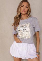 Jasnoszary T-shirt z Bawełny z Nadrukiem Tellanis. Szare t-shirty damskie Renee, m, bez wzorów, z bawełny, bez kołnierzyka. Za 39.99 zł.