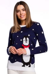 Świąteczny Sweterek z Pingwinem. Swetry klasyczne damskie MOE, uniwersalny, z materiału, bez kołnierzyka. Za 211.90 zł.