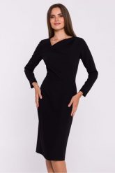 Elegancka sukienka ołówkowa z asymetrycznym dekoltem czarna. Czarne sukienki damskie Stylove, bez wzorów, eleganckie, bez ramiączek. Za 359.00 zł.