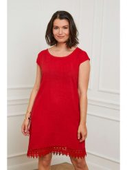 Curvy Lady Lniana sukienka w kolorze czerwonym rozmiar: 48/50. Czerwone sukienki damskie Curvy Lady, bez wzorów, z koronki, klasyczne, bez ramiączek. Za 110.04 zł.