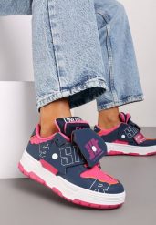 Granatowo-Różowe Sneakersy na Płaskiej Podeszwie Ozdobione Napisami Griefra. Niebieskie obuwie sportowe damskie Renee, z materiału, bez zapięcia. Za 89.99 zł.