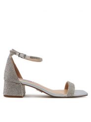 Steve Madden Sandały Gena-R SM11003580 Srebrny. Szare sandały damskie Steve Madden, bez wzorów, z materiału, bez obcasa, na słupku, bez zapięcia. Za 399.99 zł.