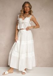 Biała Rozkloszowana Spódnica z Wiskozą Zdobiona Koronką Bannela. Białe spódnice damskie Renee, na co dzień, m, z aplikacjami, z koronki, eleganckie, maxi. Za 89.99 zł.